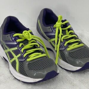 AASIC GEL-CONTEND 3 Gray /Purple Athletic Shoes with Neon Laces WOMENS SIZE 7